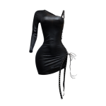 Midnight Lace-Up One Sleeve Asymmetrical Mini Dress - Image 4