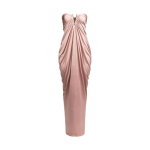 V shape trim detailed draping body strapless maxi dress - Image 4